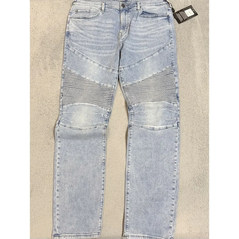 True Religion Gene Motorcycle Jeans Men 38x34 Relaxed Slim Biker Whiskered *READ